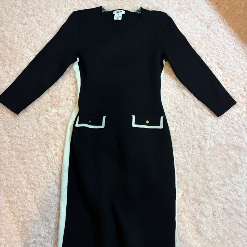 DKNY Black and White Long Sleeve Dress